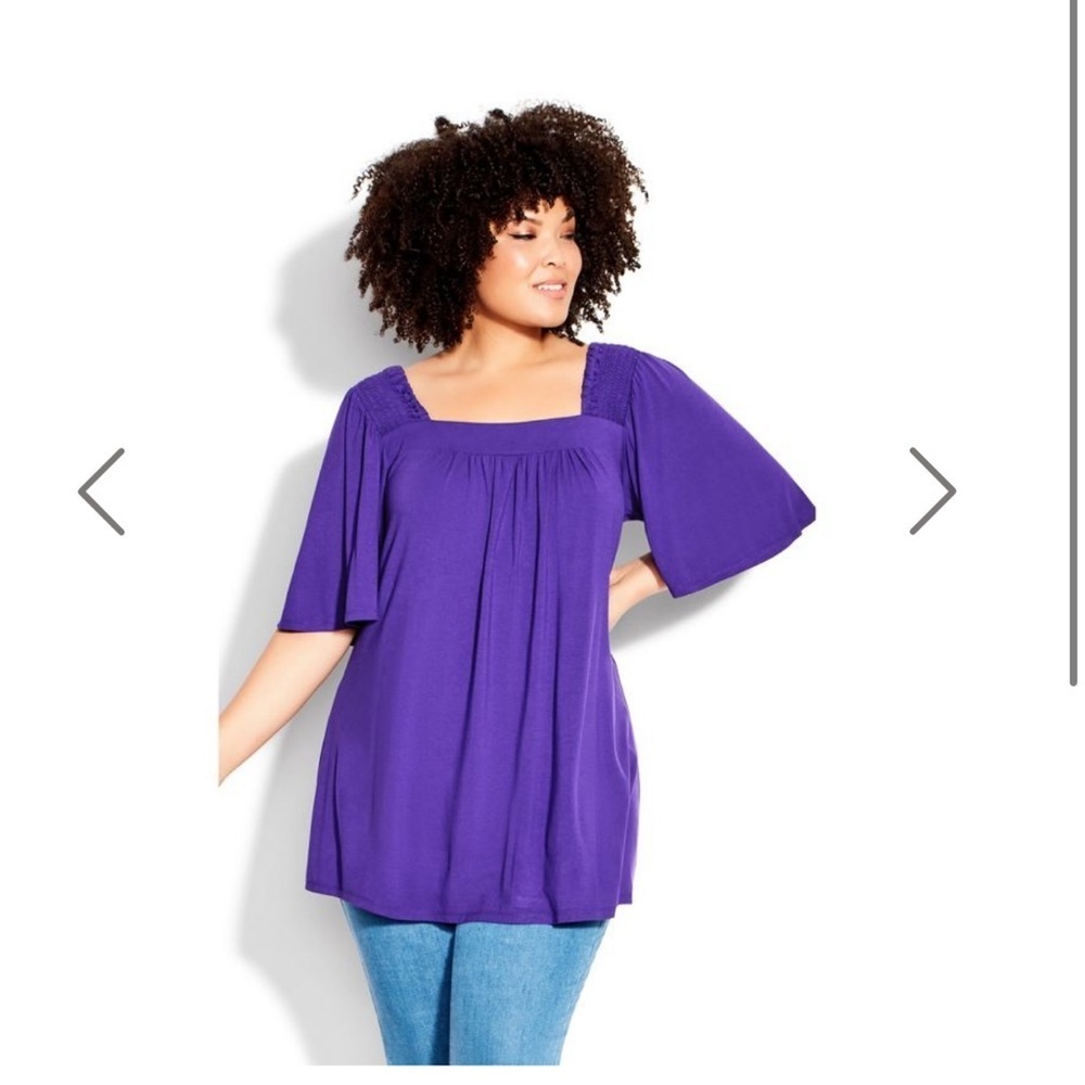 EVANS Women's PLus Size Smock Square Neck Top - Purple NEW Size 30/32